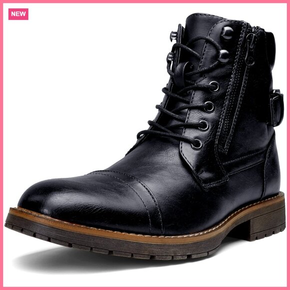 Men\'s Motorcycle Combat Boots with Lace-Up and Zipper, Polyurethane (PU) Outer main image 5